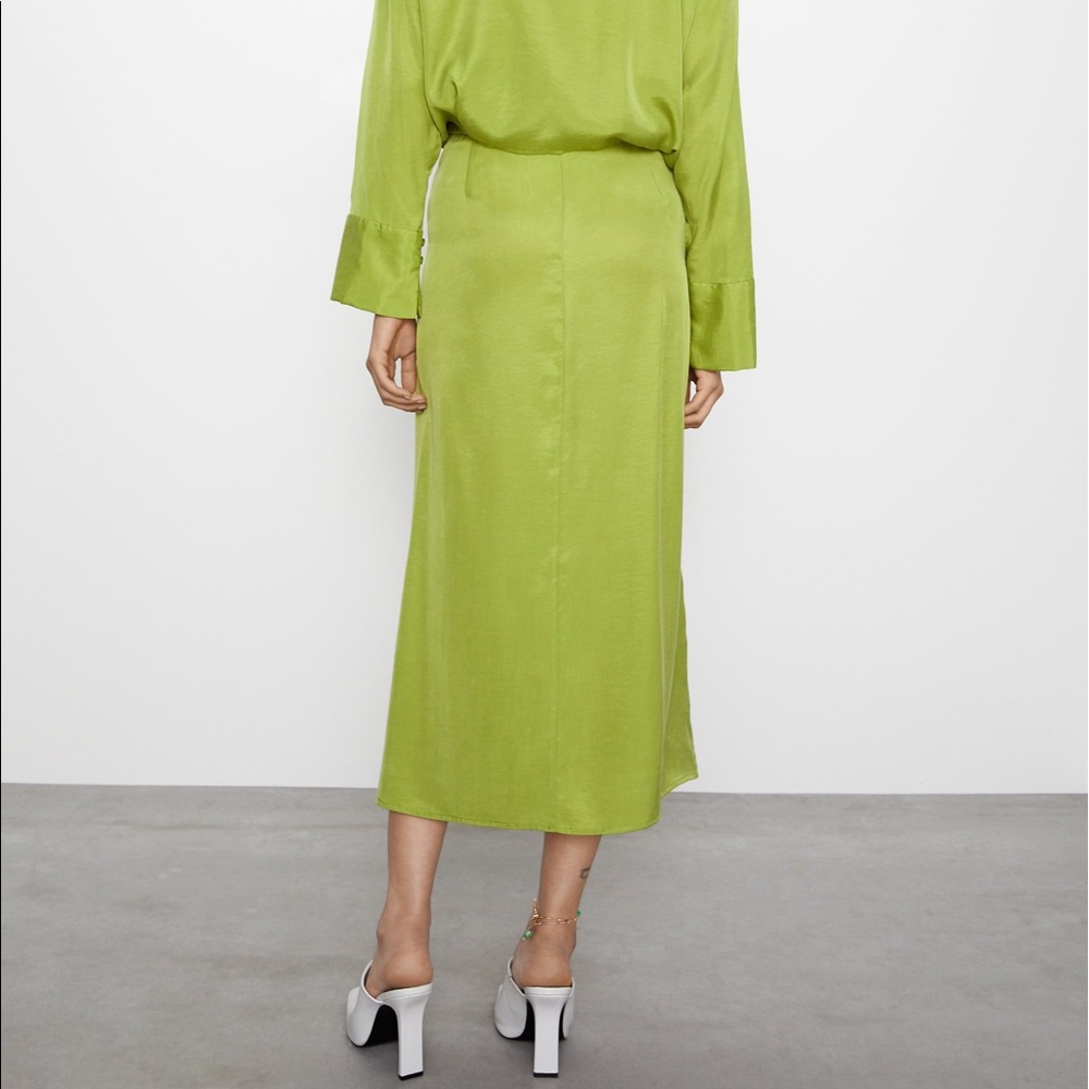 Zara RUCHED MIDI HIGH WAIST SKIRT w/Front Slit NEW - Picture 9 of 11